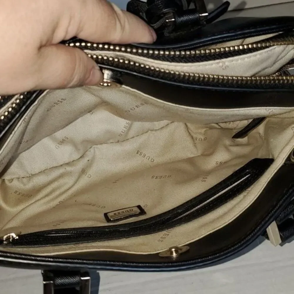 GUESS Bag Cherie Small Girlfriend Satchel Black Vegan Leather Handbag WOMAN'S